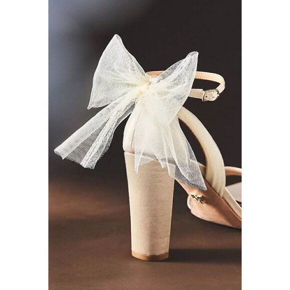 NEW ANTHROPOLOGIE BHLDN Sz 8.5 BADGLEY MISCHKA KIM BOW BACK HEELS IVORY - Picture 3 of 3